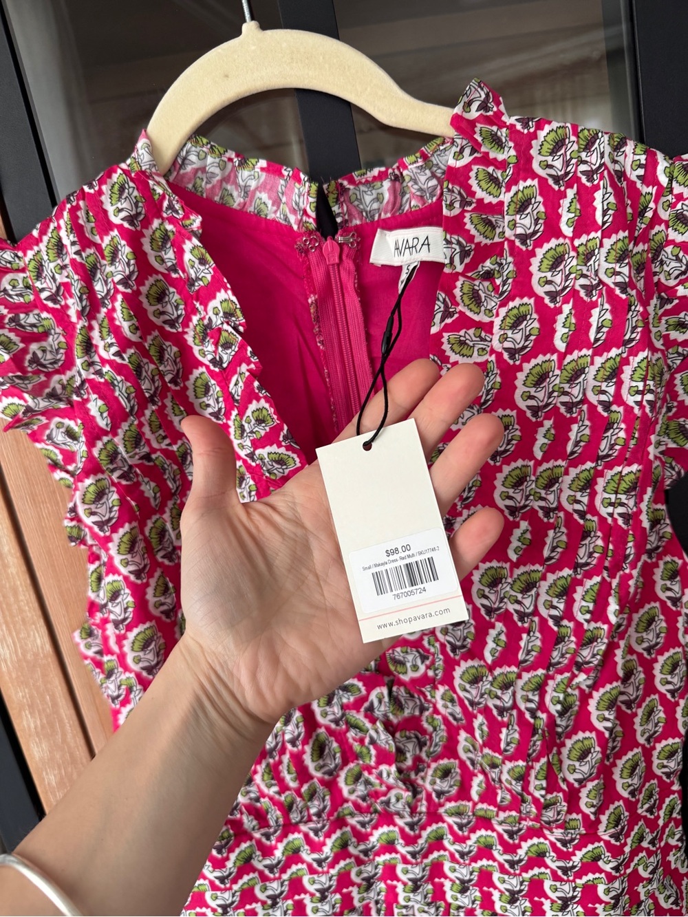 NWT Avara block print mini dress ruffle flutter sleeve floral pockets makayla - Picture 3 of 8